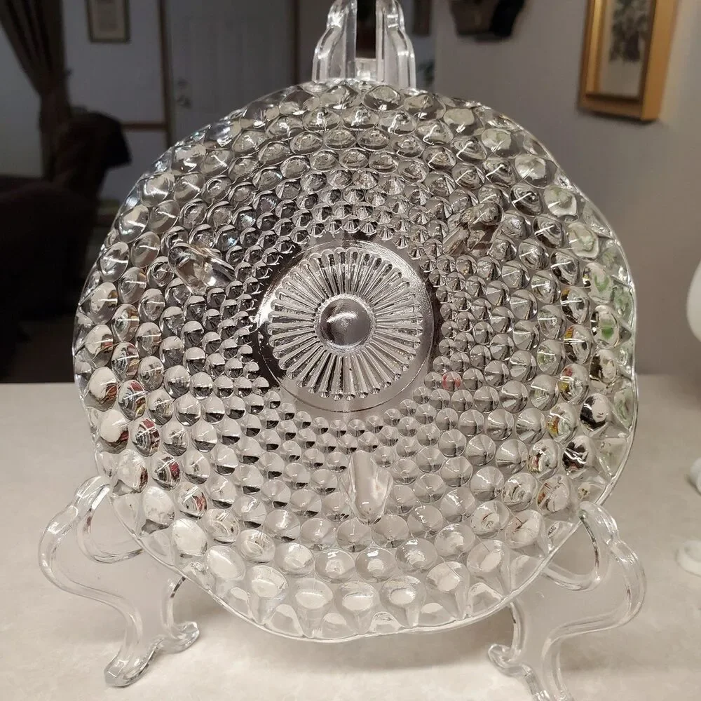 Vintage Anchor Hocking 3-Toed Footed Clear Hobnail Candy Dish Bowl.